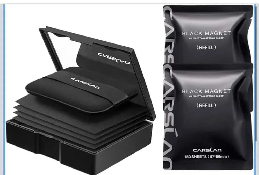 Carslan Black Magnet Oil Blotting Setting Sheets with Case and Refills